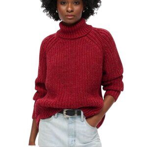 Superdry Chunky Slouchy Knit Turtleneck, Rouge Marled, US 8 S/M